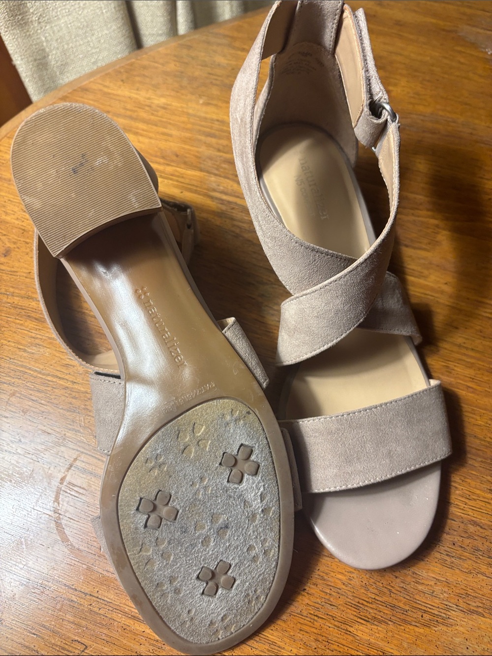 Naturalizer Beige Taupe Suede Crisscross Ankle-Strap Sandals - Picture 5 of 5